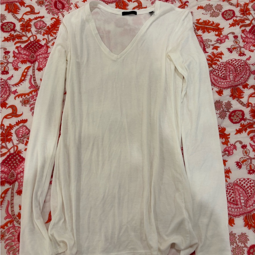 Women's White V-Neck Long Sleeve Top